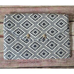 Stella & Dot City Slim City Clutch Woven Raffia Black and Gold Diamond Pattern